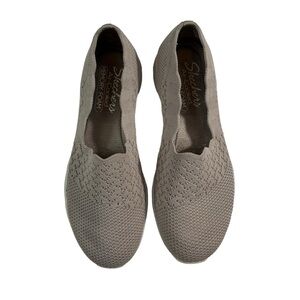 Skechers Air-Cooled Memory Foam Stretch Knit Pull-On Scallop Trim Flats Taupe 8